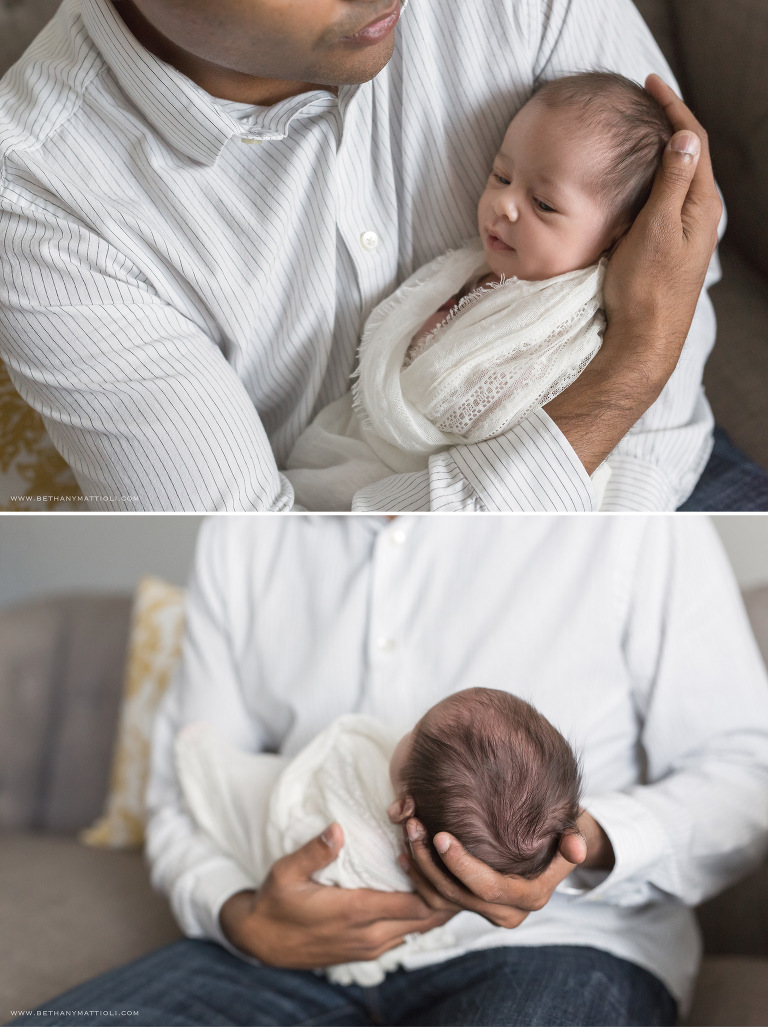 Dad holding newborn girl | Newborn Photographer San Jose | Bethany Mattioli Photography