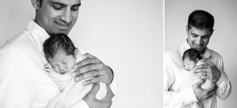 Black and White Photo of Newborn with Father | Simple and Timeless Newborn Photography | Newborn Photography in the Bay Area | Bethany Mattioli Photography