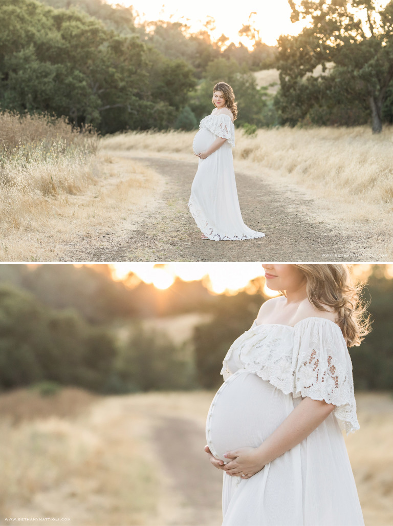 Romantic Golden Hour Field Maternity Photography Session | Bethany Mattioli Photography | Outdoor Maternity Session in the Bay Area | Fillyboo Maternity Dress
