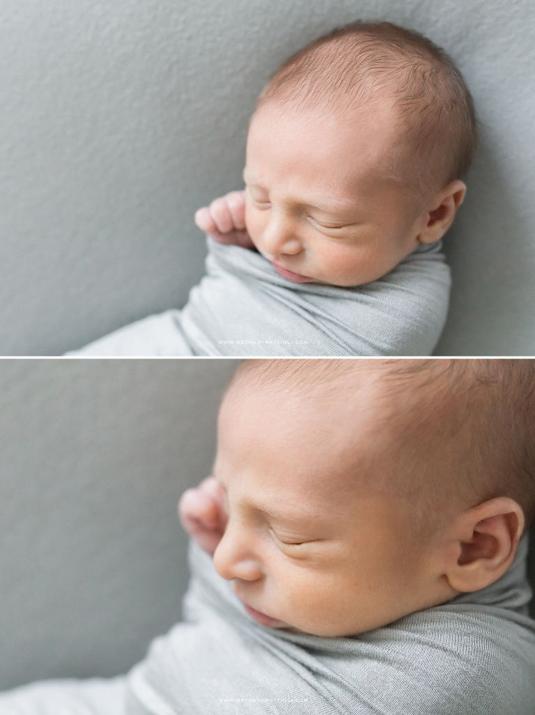 Newborn Baby on Gray Background | Newborn Photographer in San Jose | Bay Area Newborn Photographer | Bethany Mattioli Photography